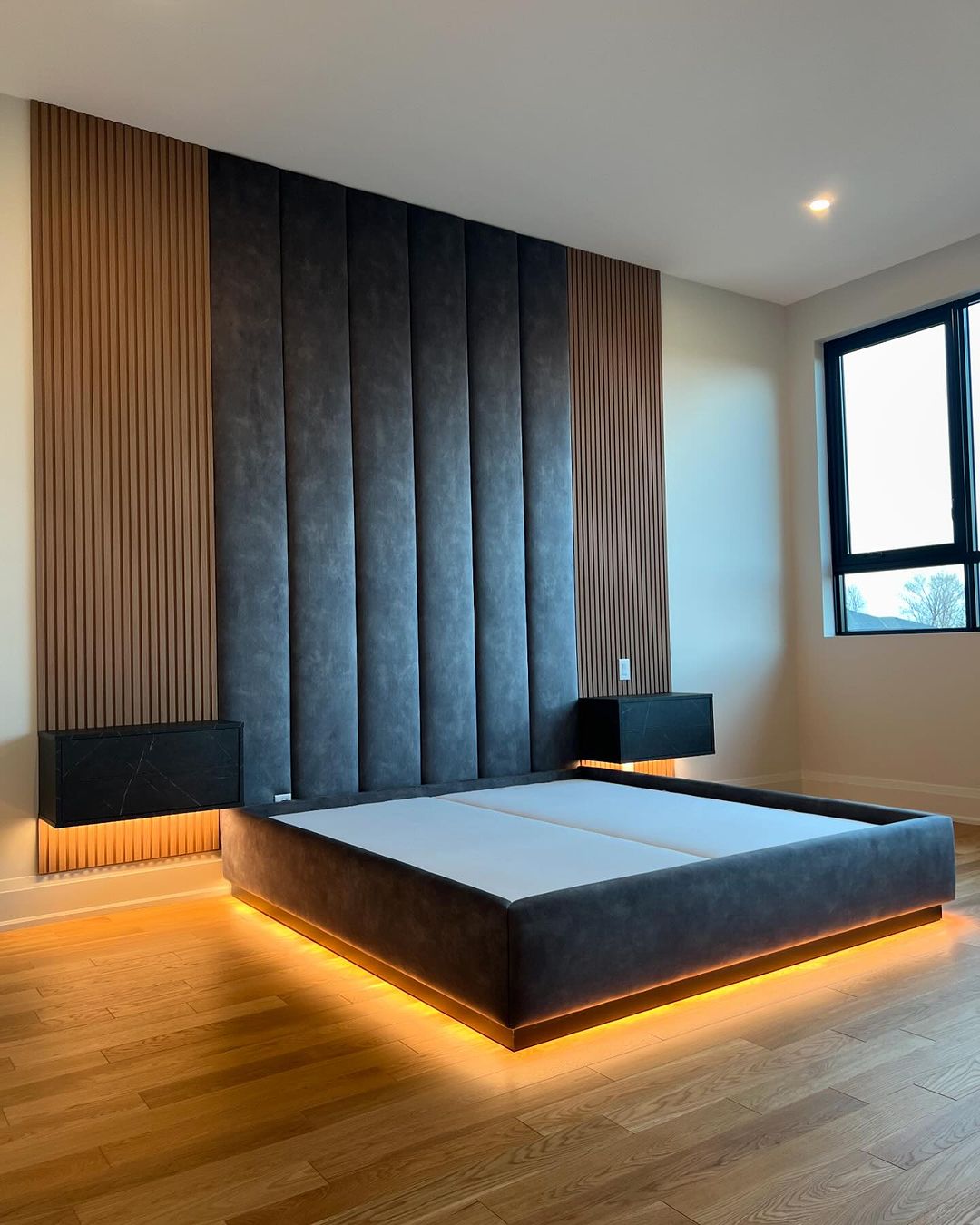 Floating padded bedframe